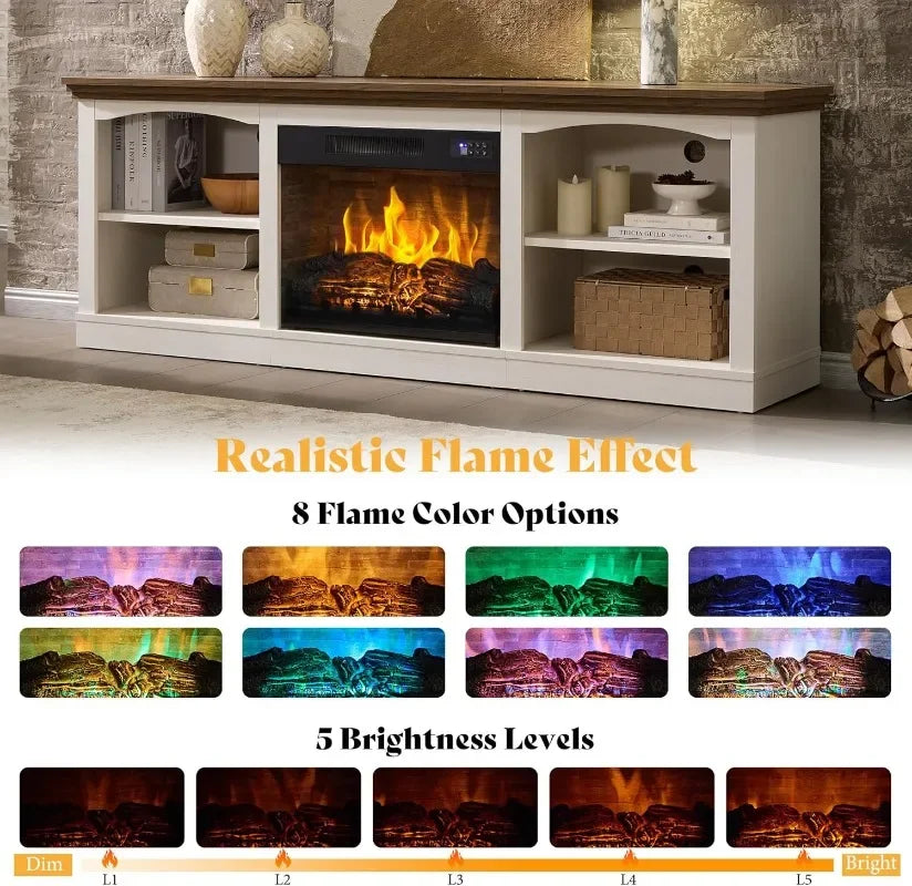 Amerlife Farmhouse TV Stand With Electric Fireplace