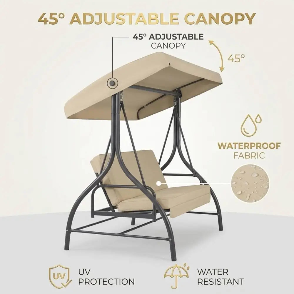 Three Seat Outdoor Patio Swing With Adjustable Backrest And Convertible Glider