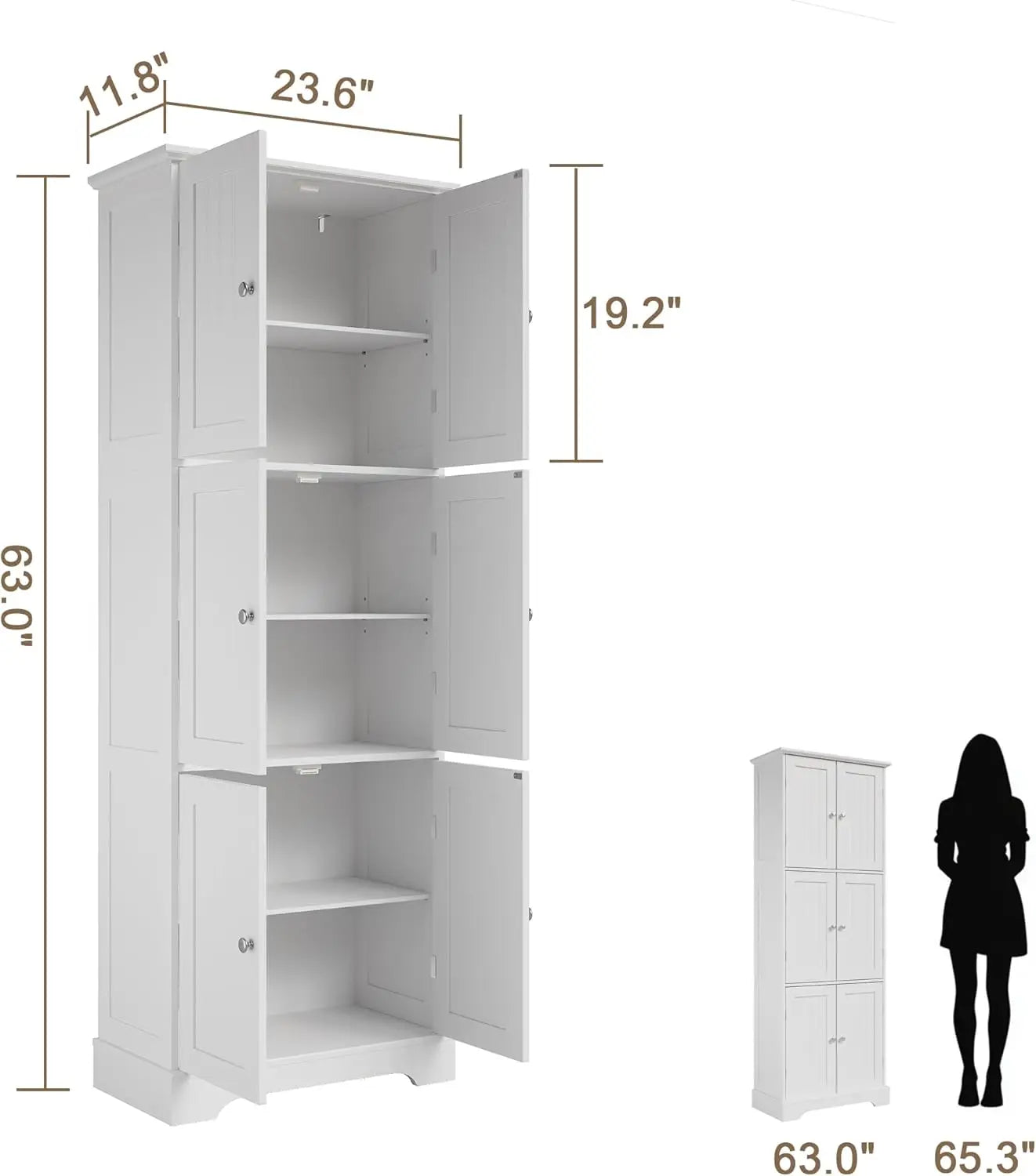 Bathroom Storage Cabinet With 6 Doors And Adjustable Shelves